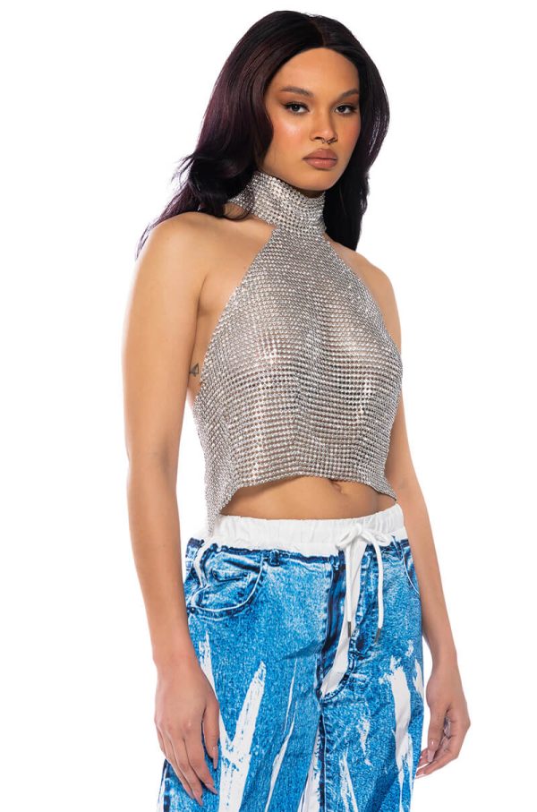 ABOVE ALL RHINESTONE HALTER TOP Supply