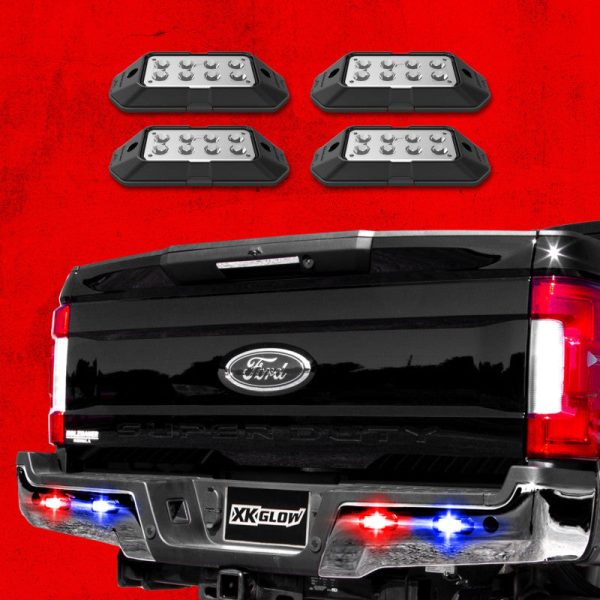 XK Glow Strobe Pod Lights w  Traffic Modes Ultra LEDs Multiple Modes + Solid On - Red + Blue 4pc Online